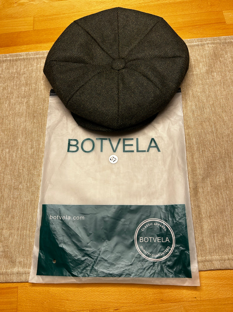 BOTVELA Herren 8 Panel Fischgräten-Tweed Schiebermütze aus Wollmischung