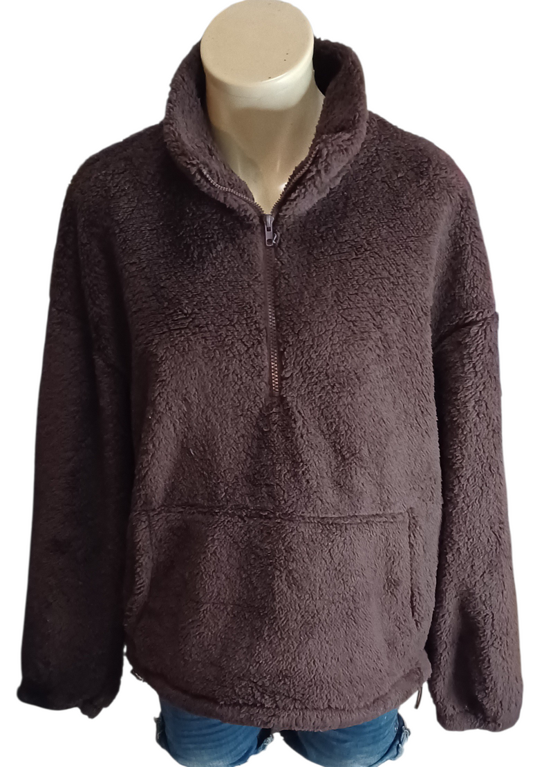 Brauner Teddyfleece Pullover Gr.S