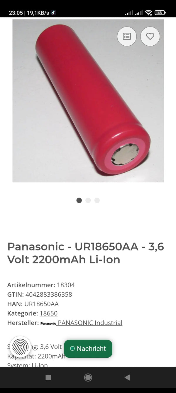 40 Stück Li-ion Akkus Panasonic UR18650AA