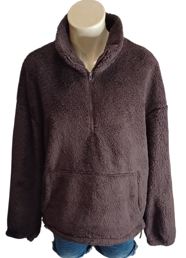Brauner Teddyfleece Pullover Gr.S
