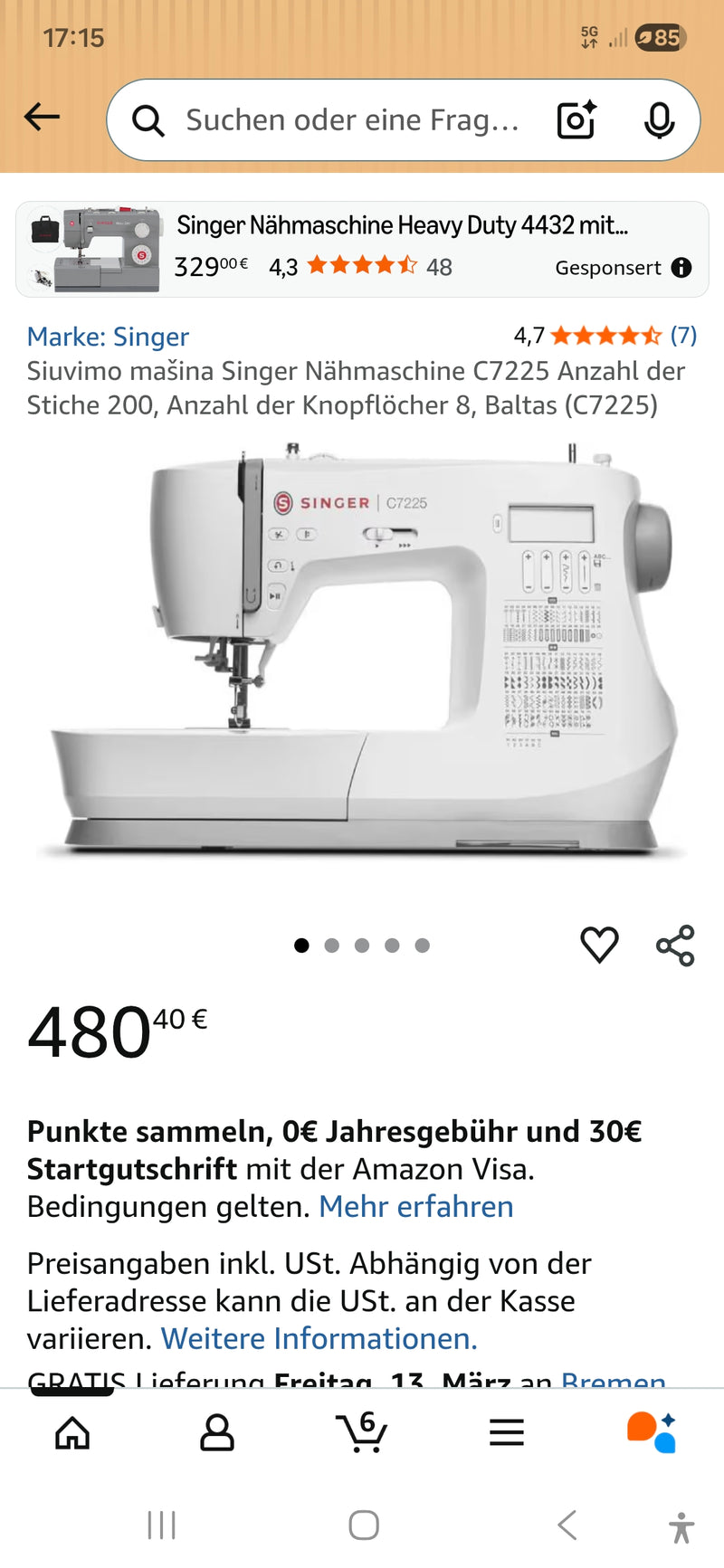 Singer nähmaschine c7225