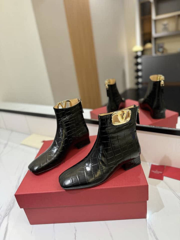 Valentino Garavani Stiefelette aus schwarzem Krokolede